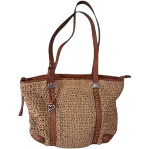 Brighton Tan Raffia Tote with Brown Accents